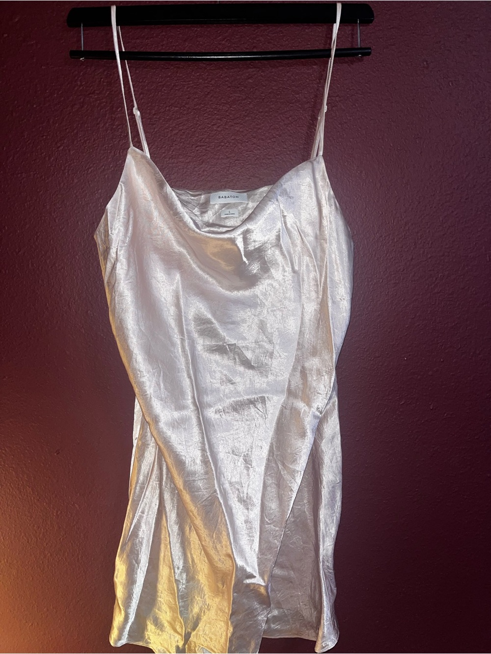 Babaton Iridescent Satin Cowl Neck Slip Dress - Pale Blush